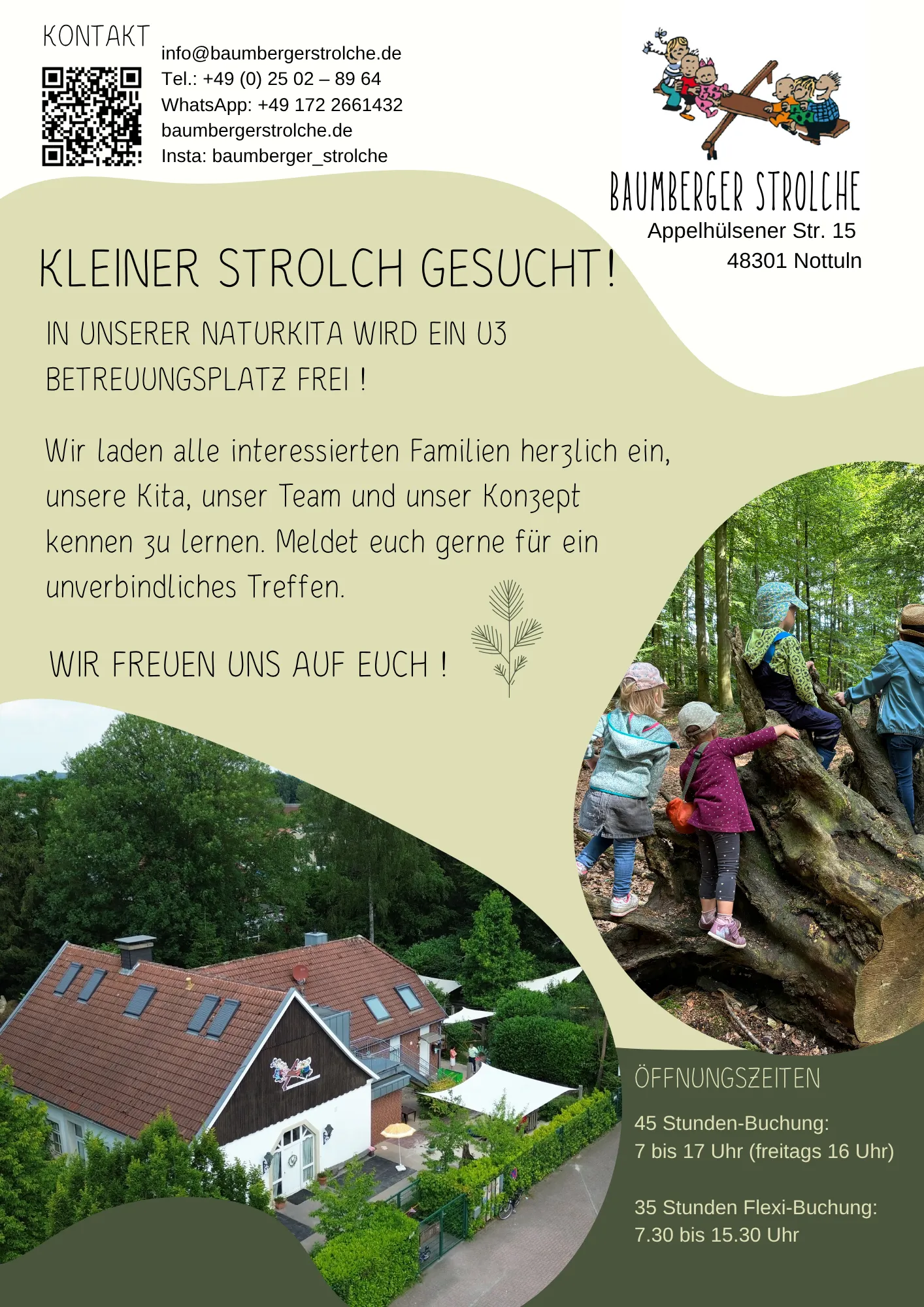 Flyer: In unserer Naturkita wird ein U3-Betreuungsplatz frei